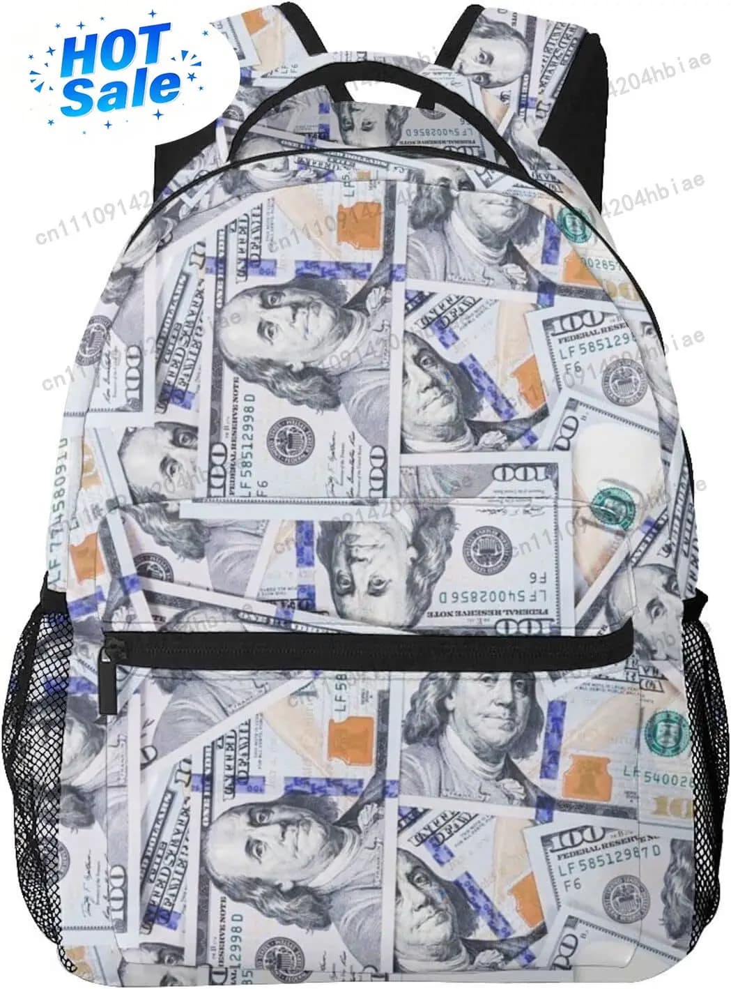 100 Dollar Bill Money Casual School Backpack Portable Daypack for Outdoor Sports Travel Bag 16 Inch,One Size