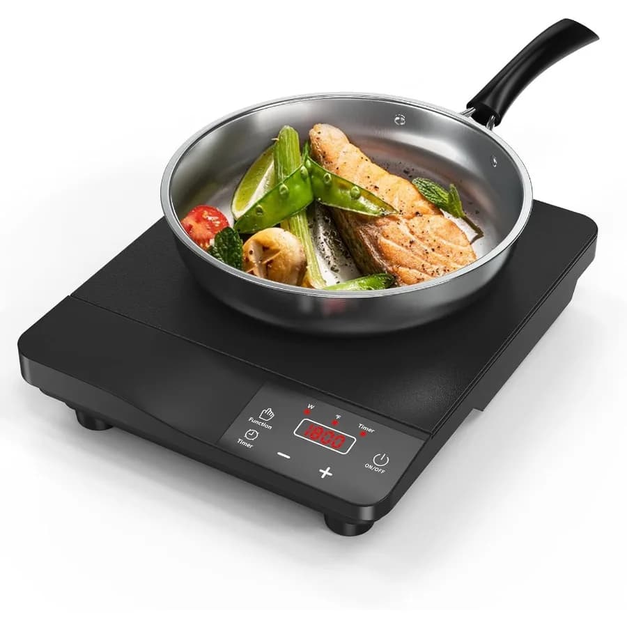 Piastra a Induzione Portatile 1800W con Padella da 10 Pollici, 110V-120V, per Uso Domestico, 8 Livelli di Potenza, 8 Temperature