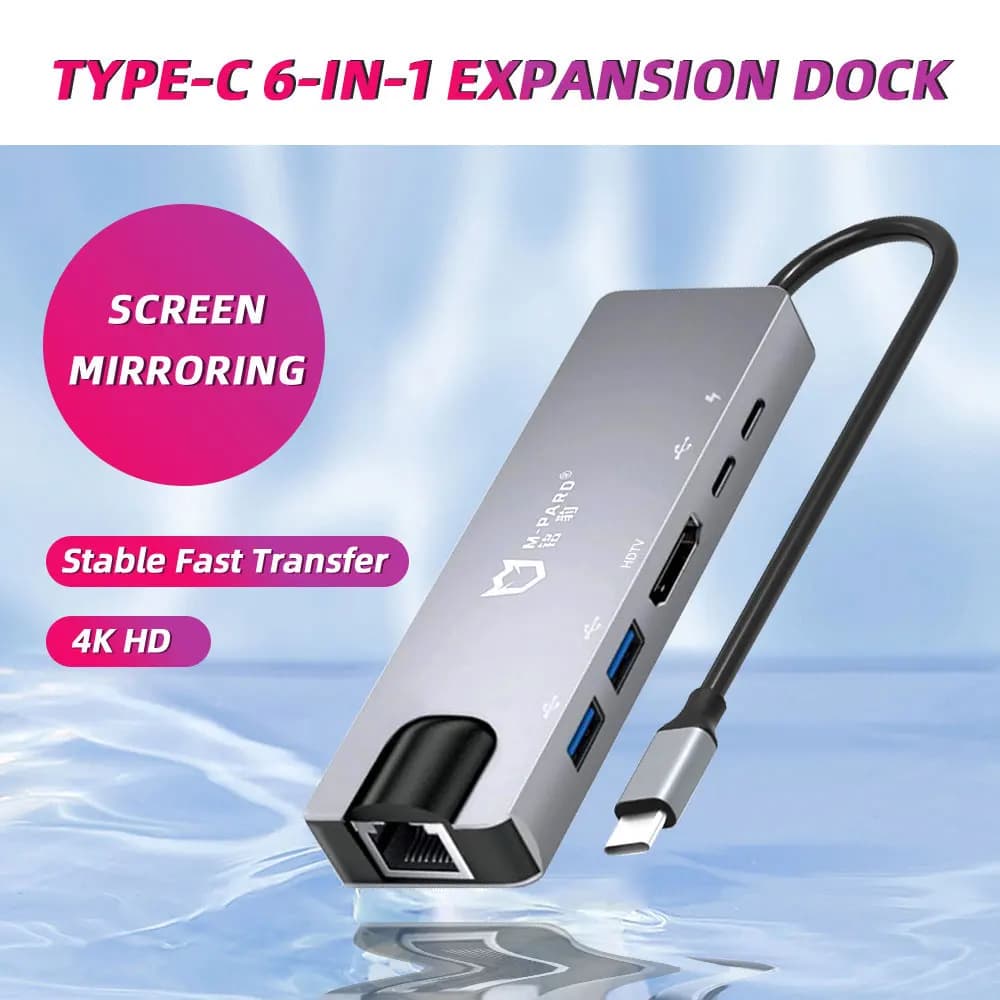 USB-C Hub Adapter with HDTV 4K, Ethernet 100Mbps, PD Charging 45W, 1x USB3.0 5Gbps + 2x USB2.0 ports, Aluminium Alloy shell, 0.2m