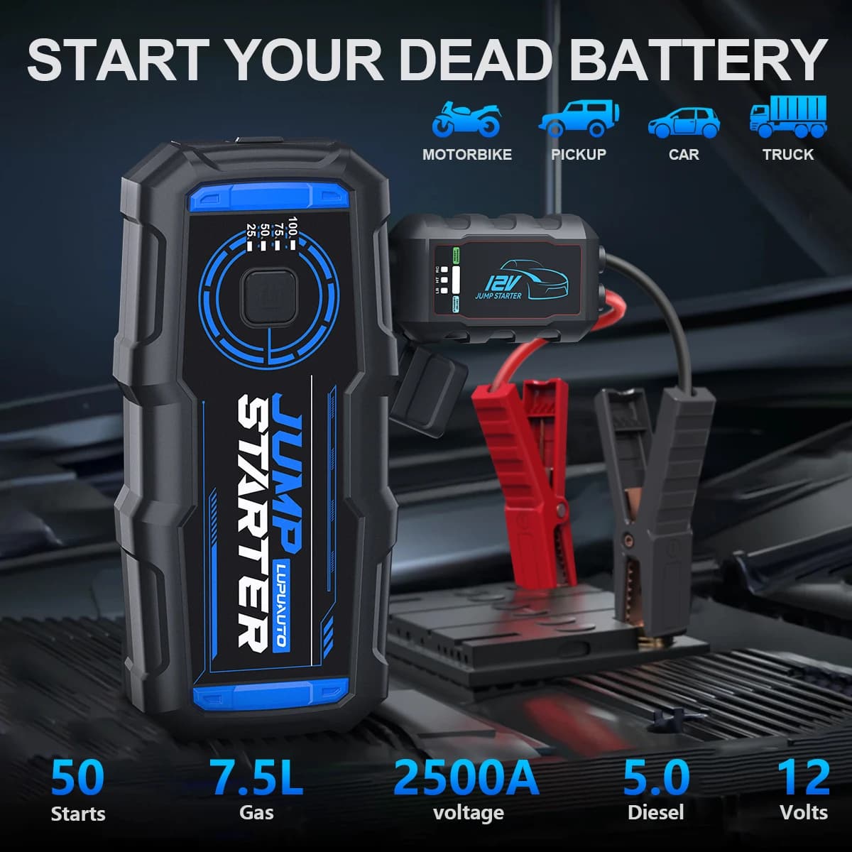 Nuovo Avviatore d'Emergenza Portatile Intelligente 2026, Booster Batteria Auto 12V, Power Bank 10000mAh con Luce LED e Funzione di Ricarica Rapida