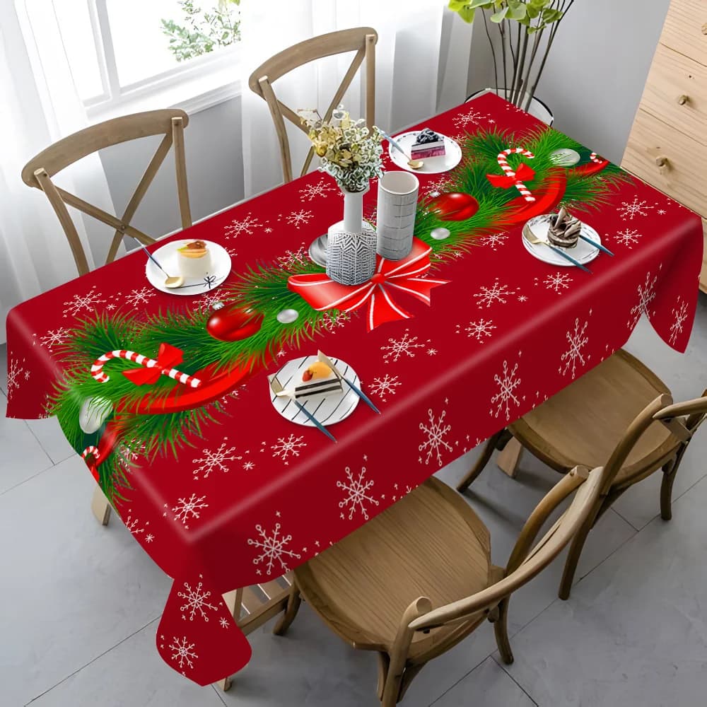 Tovaglie rettangolari con fiocchi di neve e aghi di pino natalizi, decorazioni per feste invernali, tovaglie per cucina e sala da pranzo, decorazioni natalizie