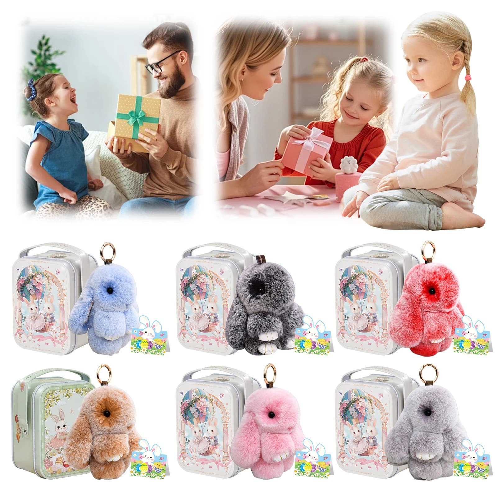 Portachiavi in pelliccia di coniglio soffice e carino da 15 cm, ciondolo per borsa da donna, ciondolo per chiavi auto, regalo