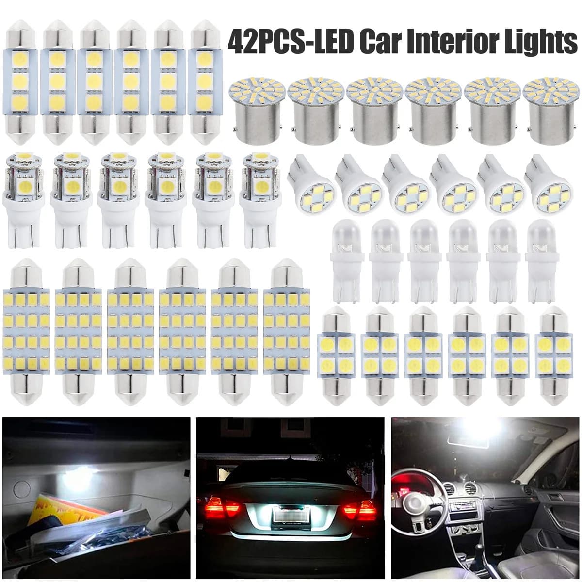 42-piece LED Indoor Light Bulb Lamp for Dome Plate 6000K LED Replacement for Plate / Reading Light White Indoor Light