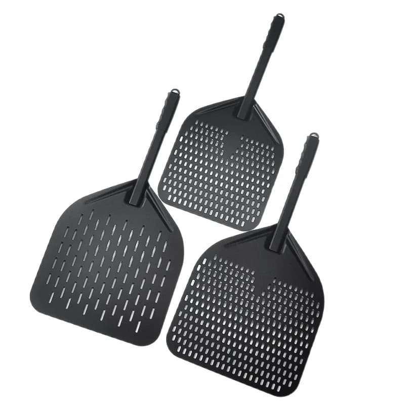 Buccia per pizza perforata con manico in legno staccabile Spatola per pizza girevole rettangolare professionale in alluminio anodizzato