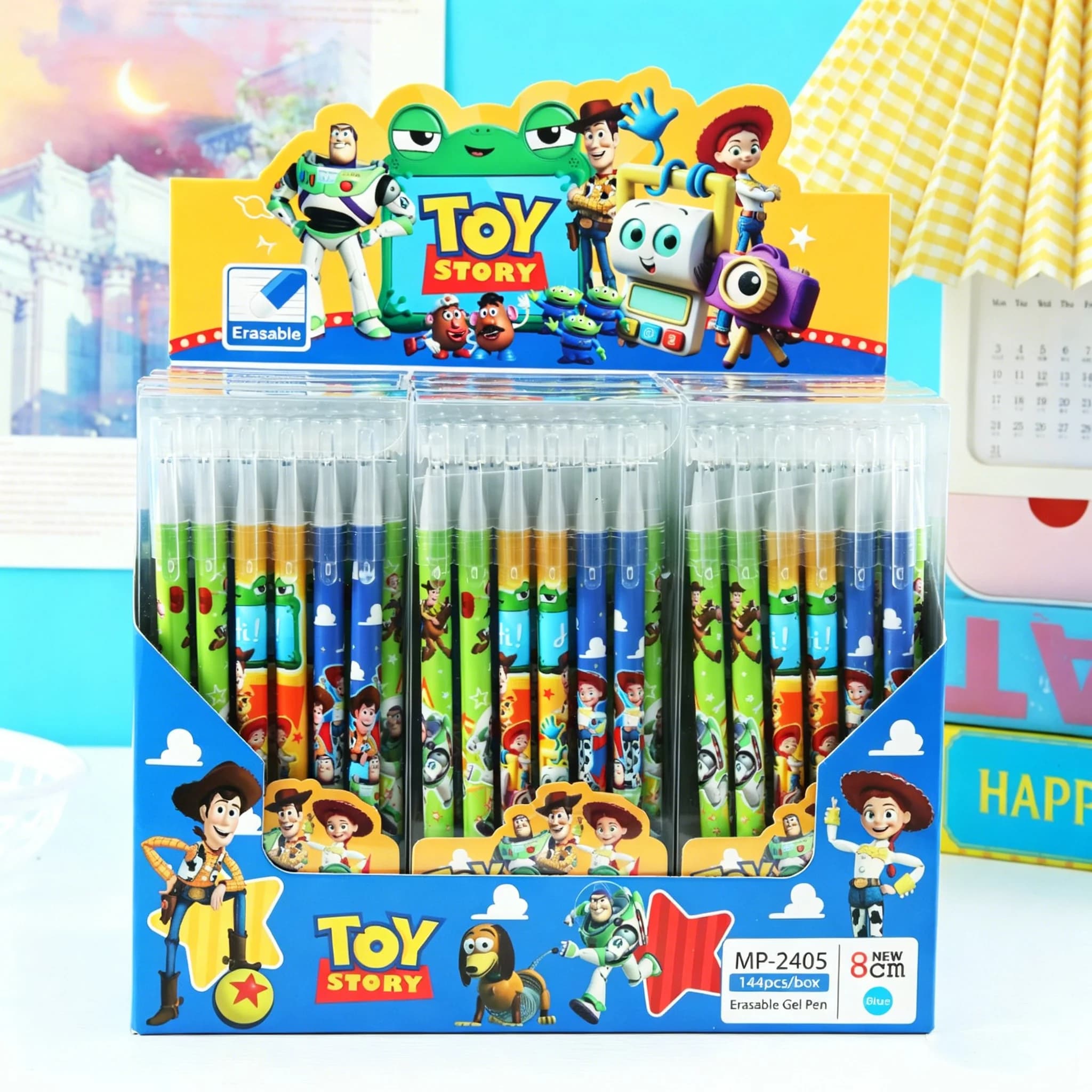 Nuovo Set di 6/24 Penne Gel Cancellabili Toy Story, Inchiostro Blu, Punta Fine 0.5mm, per Studenti, Ufficio, Scuola, Regalo di Compleanno