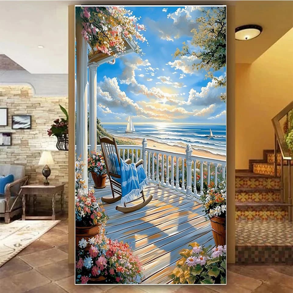 Pittura Diamante 5D Paesaggio Fantastico da Giardino Marino, Kit Fai da Te con Diamanti Completi, Mosaico Gioiello Punto Croce per Decorazioni Domestiche