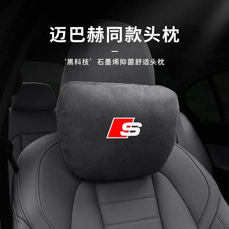 Per Audi S S3 S4 S5 S6 S7 S8 SQ5 SQ7 RS3 RS4 RS5 RS6 RS7 Pelle scamosciata Poggiatesta per auto Supporto per il collo Cuscino lombare Cuscino per il collo morbido