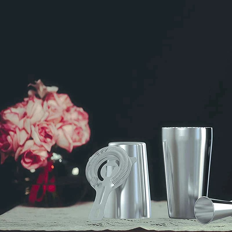 J1UL1N Set cocktail shaker: set professionale Boston Shaker, colino da cocktail e jigger. Barra Su in acciaio inossidabile premium da 4 pezzi