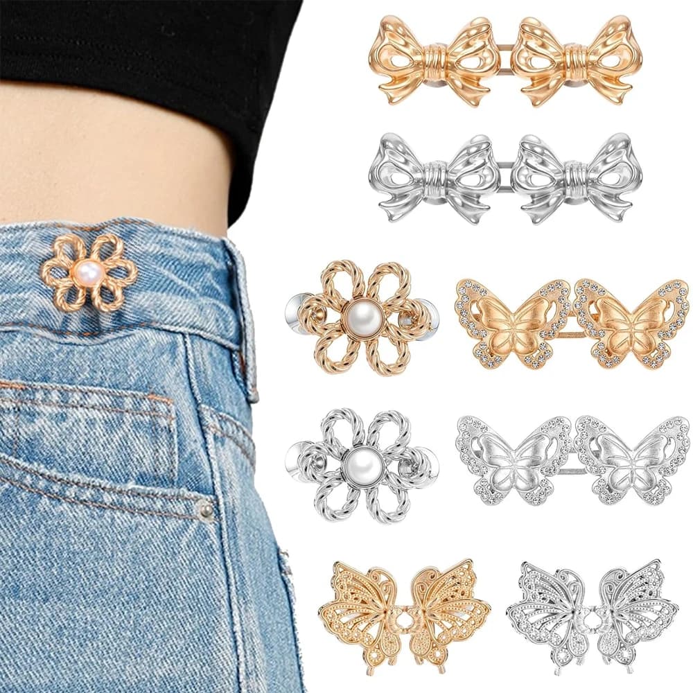 2 set di fermagli regolabili per stringere la vita dei pantaloni, senza cuciture, per jeans, gonne e maniche