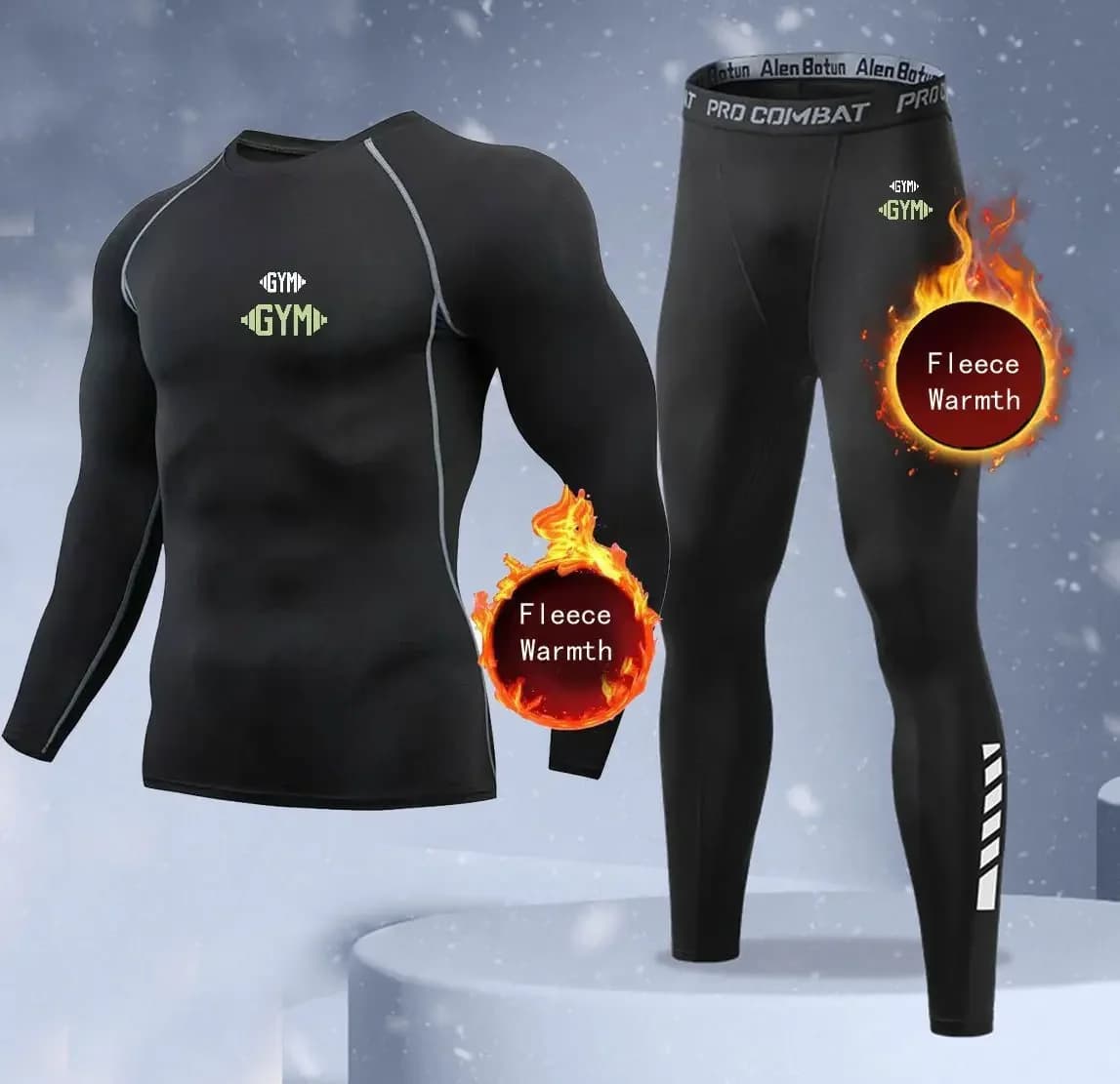 Winter new sportswear men's and women's two-piece fitness suit, dumbbell GYM pattern print, comfortable and warm fabric