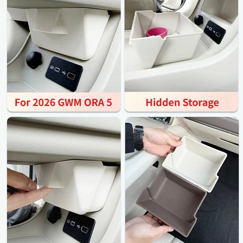 Hidden Storage Drawer Console Organizer Tray for 2026 GWM ORA 5 Under Armrest Center Console Interior Accessories