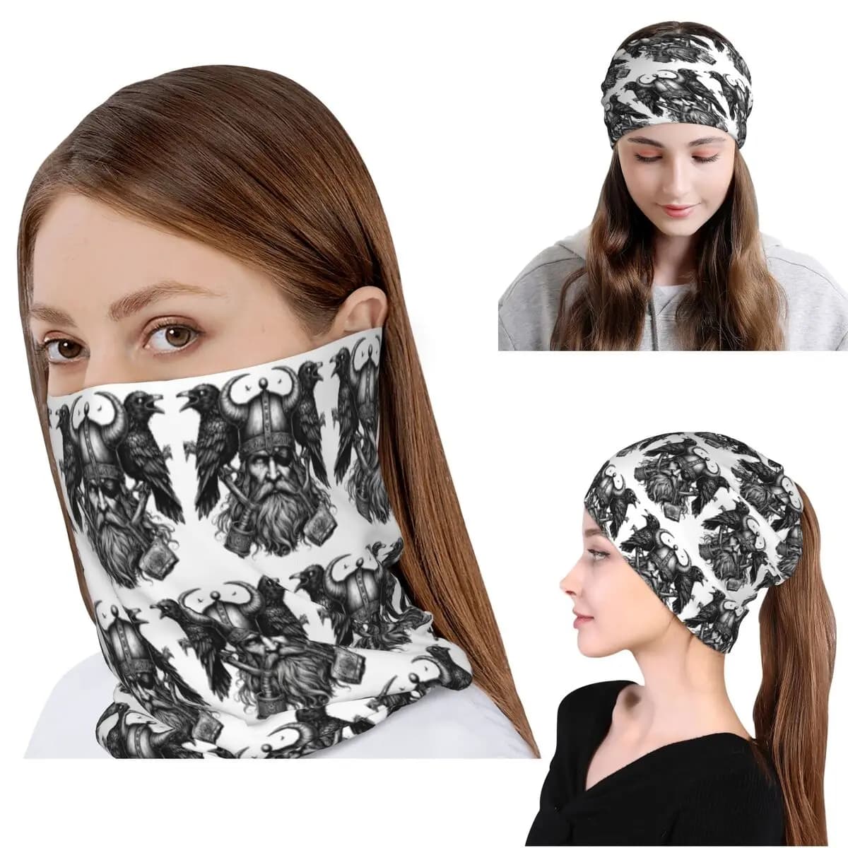 Odin Vikings Viking Legend Norse Mythology Rune Bandana Sciarpa per il collo Sciarpa per il viso Sciarpa da ciclismo Berretto Cappello Unisex Adulto Antivento