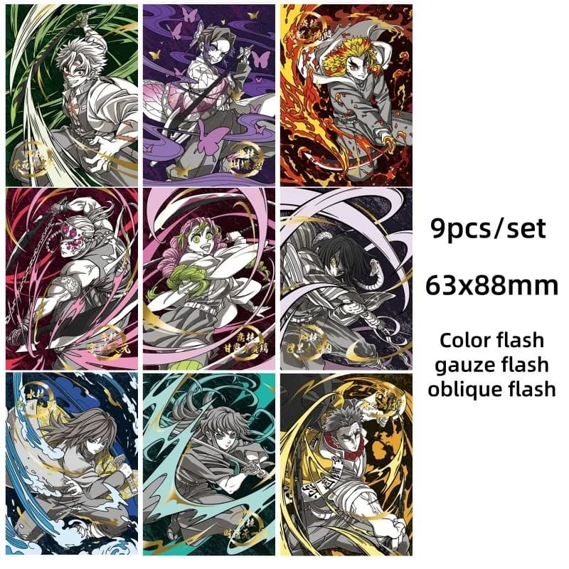 Set di 9 Carte Anime Dipinte a Mano, Collezione Kamado Tanjirou, Kamado Nezuko, Kanroji Mitsuri, 63x88mm, Carte da Gioco con Stampa a Caldo, Regalo