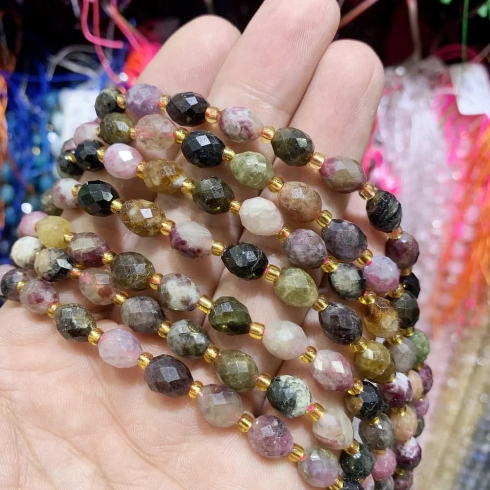 Natural Faceted Rhombusred 6x8mm Tourmaline apatite Labradorite Loose Bead DIY Earrings Necklace Bracelet Jewelry Making