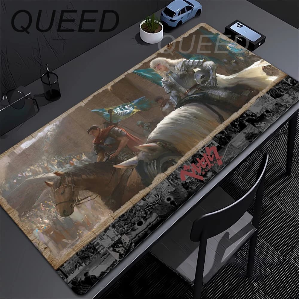 Accessori per PC da Ufficio, Tappetino per Mouse da Gaming XXL, Tappetino per Tastiera Anime Berserk, Grande Mousepad con Bordo Cucito