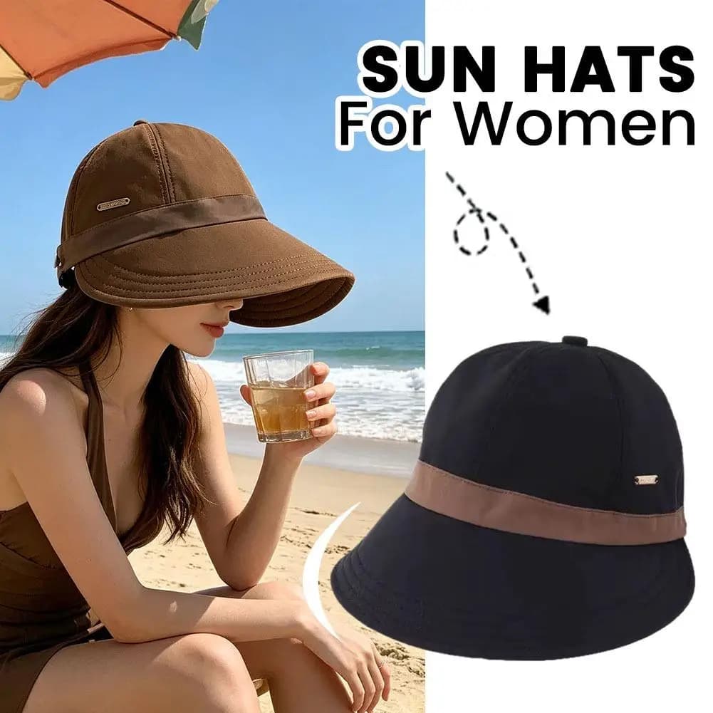 Women Summer Sun Hat UV Protection Face Cover Visor Hat Adjustable Wide Brim Dual‑layer Fisherman Hat for Outdoor Beach