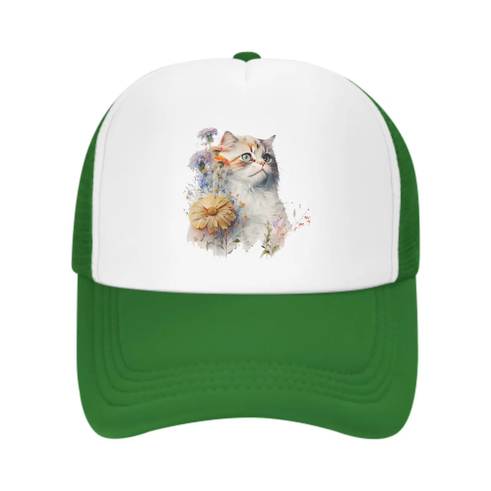 Cappello da camionista con grafica floreale a acquerello, berretto da baseball con retro in rete regolabile per unisex