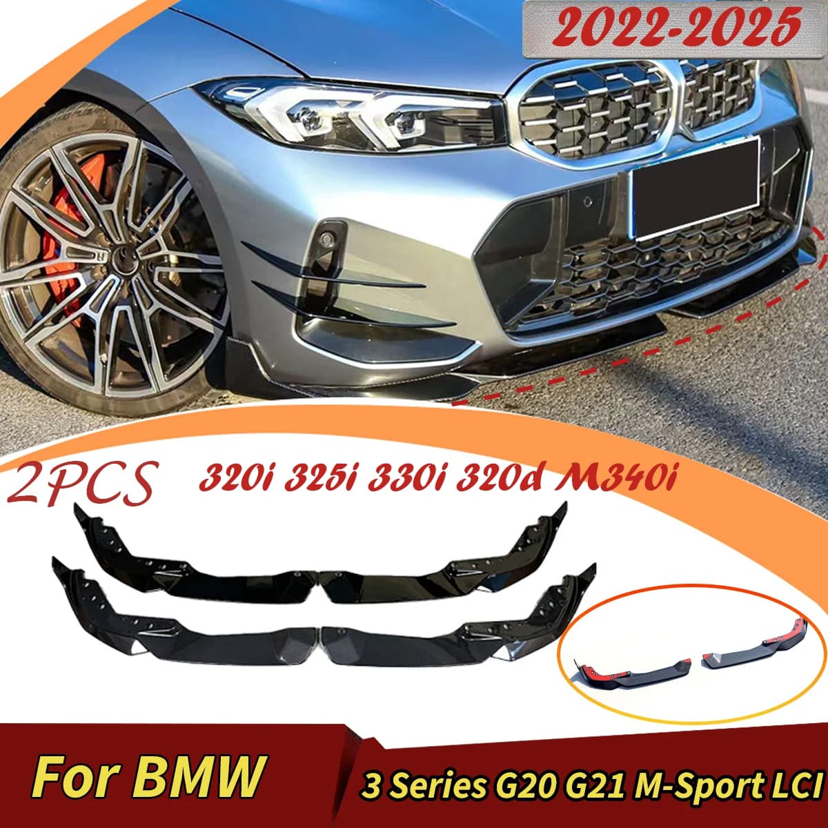 Front Bumper Lip for BMW 3 Series G20 G21 M-Sport 2022-2025 320i 325i 330i 320d M340i LCI Spoiler Diffuser Guard Encirclement