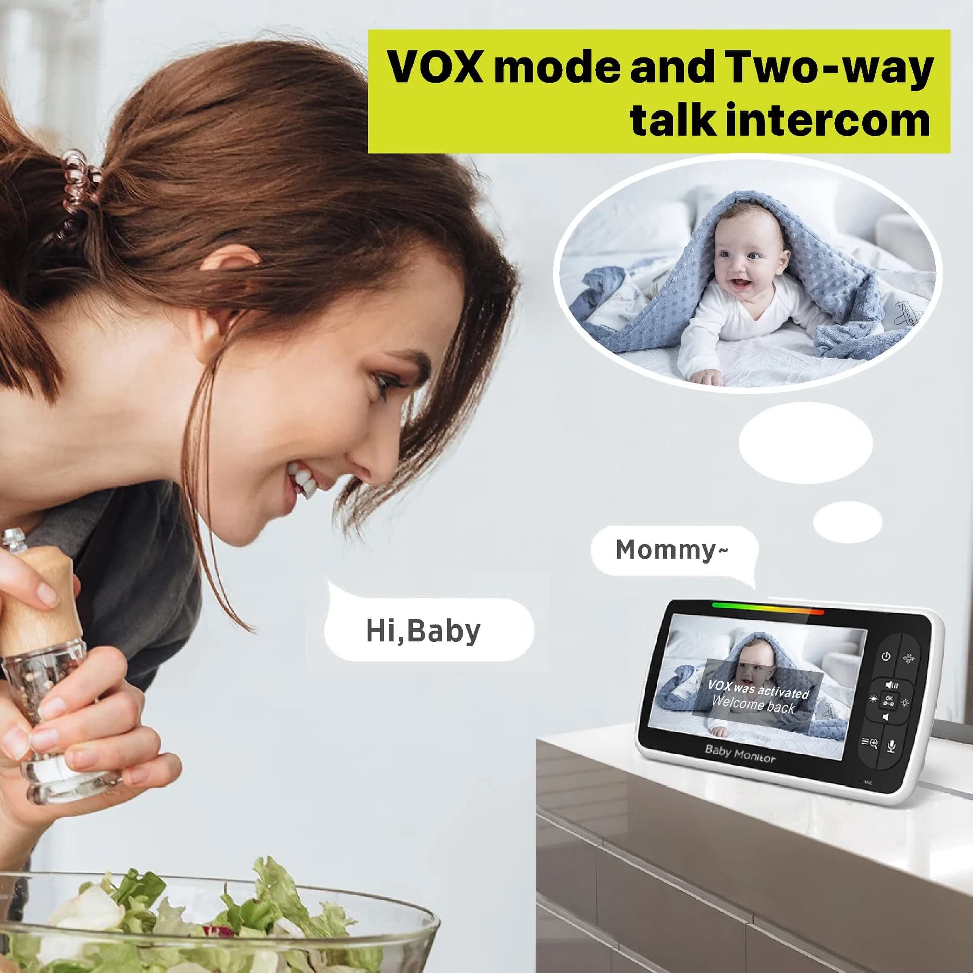 SM6505 Videocamera per bambini con baby monitor per badante ad alta definizione da pollici