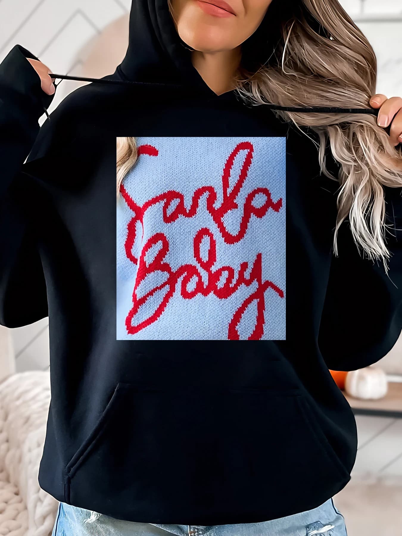 Hoodie with Christmas Print for Santa Claus Women Casual Holiday Clothing Black Plus Size