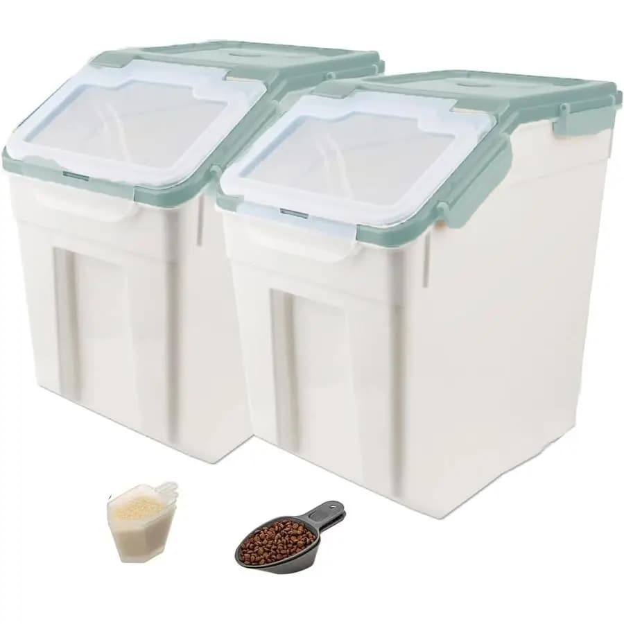 Rice container (2 pieces) and flour (22.7 kg) with wheels, without BPA, with kitten, also for dog food
