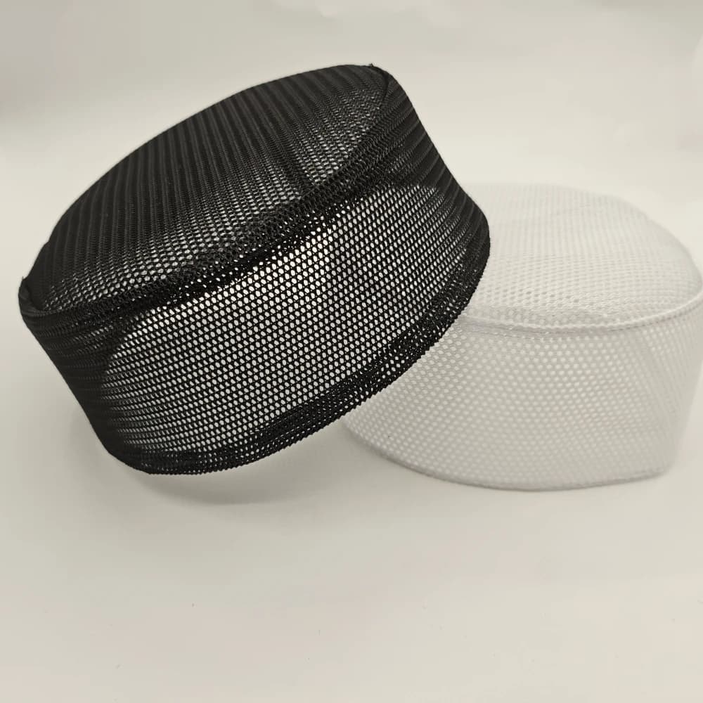 2 Pezzi Copricapo Musulmano da Uomo, Cappello a Rete per Preghiera, Kippa Islamica Kufi, Cotone Estivo Nero Bianco 0303