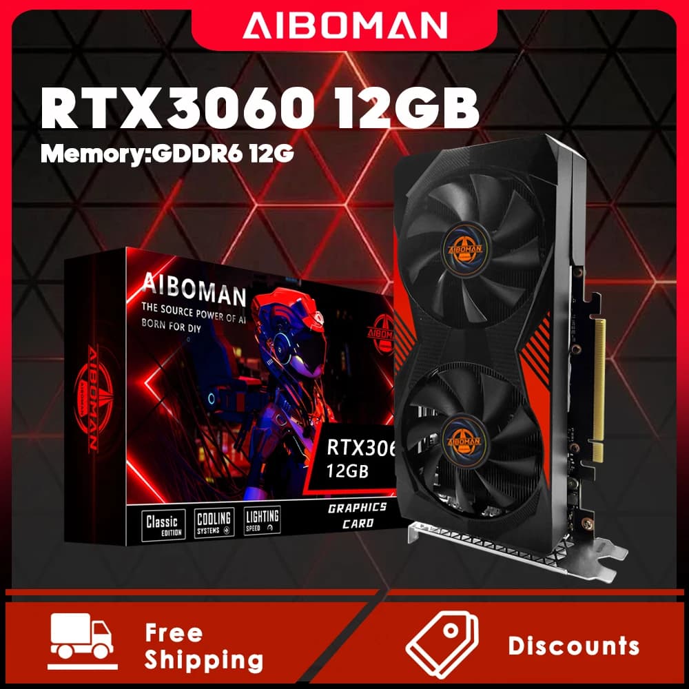 Schede grafiche AIBOMAN GeForce RTX 3060 12GB NVIDIA GPU GDDR6 192bit 8Pin PCI-E 4.0x16 rtx3060 12gb Adatto per giochi