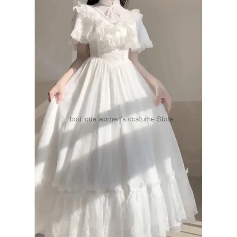 Cos Tea Break White dress with balloon sleeves in delicate French style Summer dress for kids Vintage white dress