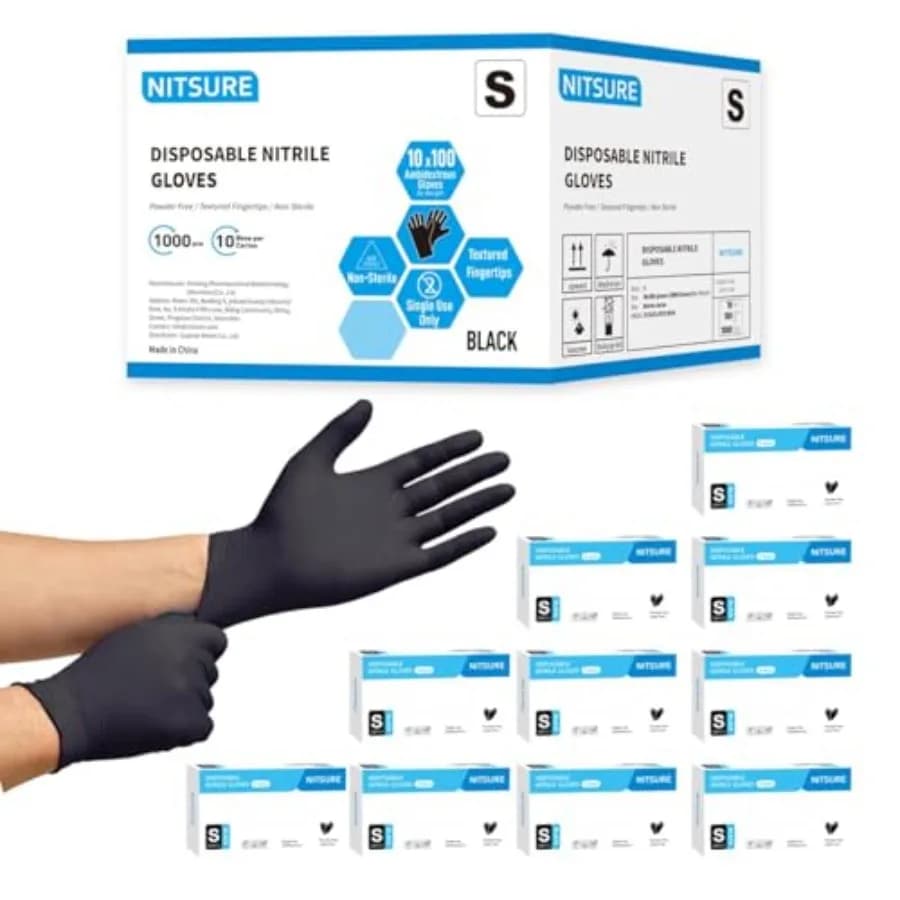 Guanti in Nitrile Neri HEAVY DU 5 Mil, Monouso, Senza Lattice, per Pulizie, Meccanici, Preparazione Alimenti, 000 Pezzi