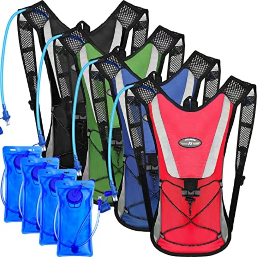 Set di 4 Zaini per Idratazione con Sacca d'Acqua da 2L, Zaino con Sacca per Escursionismo, Corsa, Ciclismo
