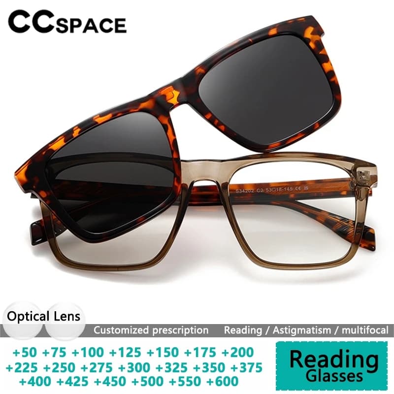 CCspace Magnetic Clip Glasses Man's Reading Glasses With Polarized Sunglasses Men Myopia Glasses 0 To -6.0 Anti Glare Eyewear