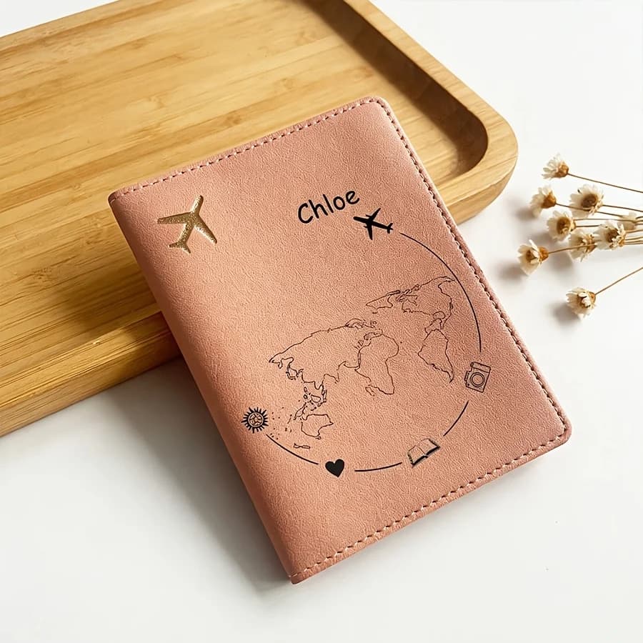 1 Custom Name Text Travel Passport Holder - Lightweight Synthetic Synthetic Leather, Snap Closure Design, Durable Closure
