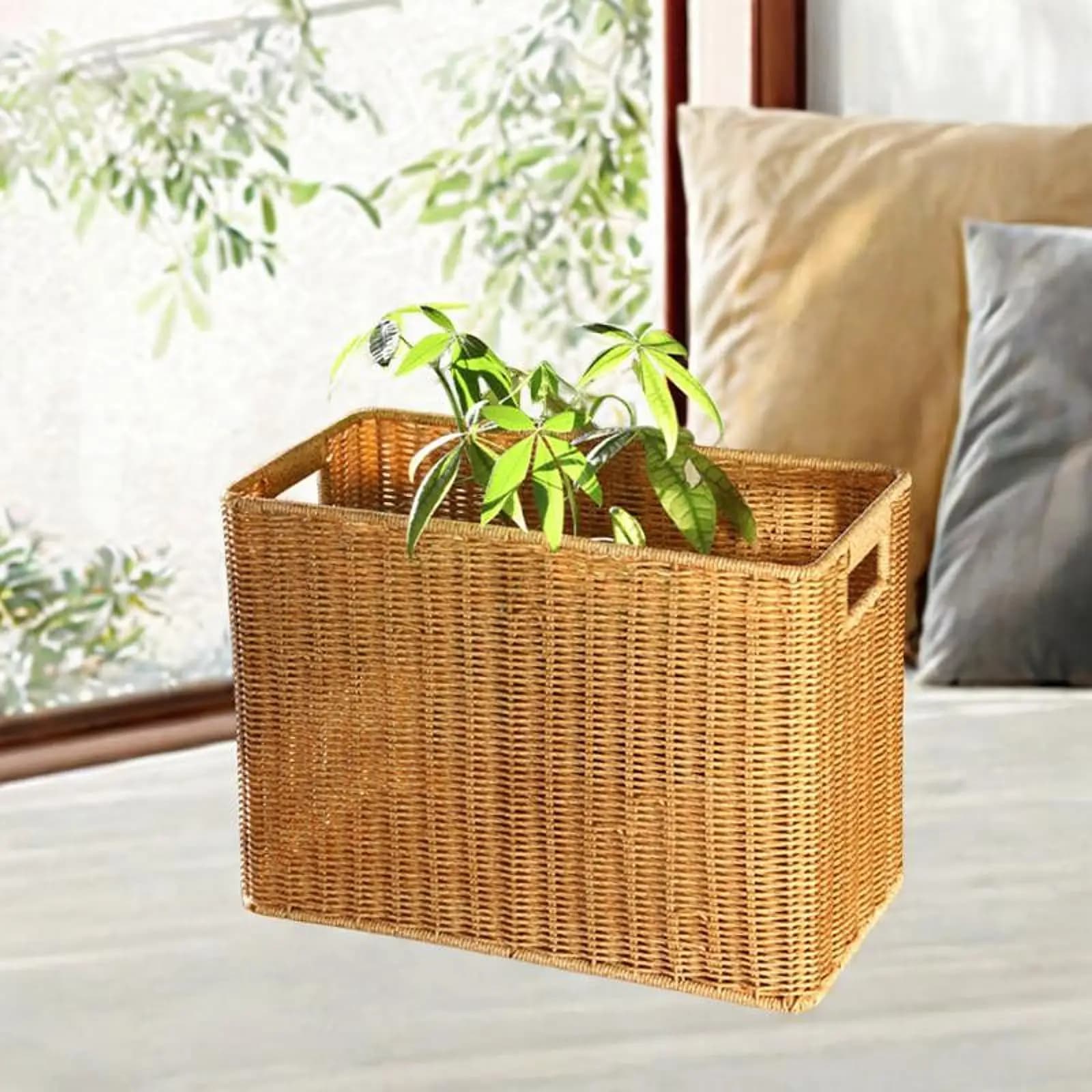 Cesto in Rattan Sintetico, Cesto Portaoggetti per Giornali, Giocattoli, Tappetini Yoga e Palestra, per Lavanderia