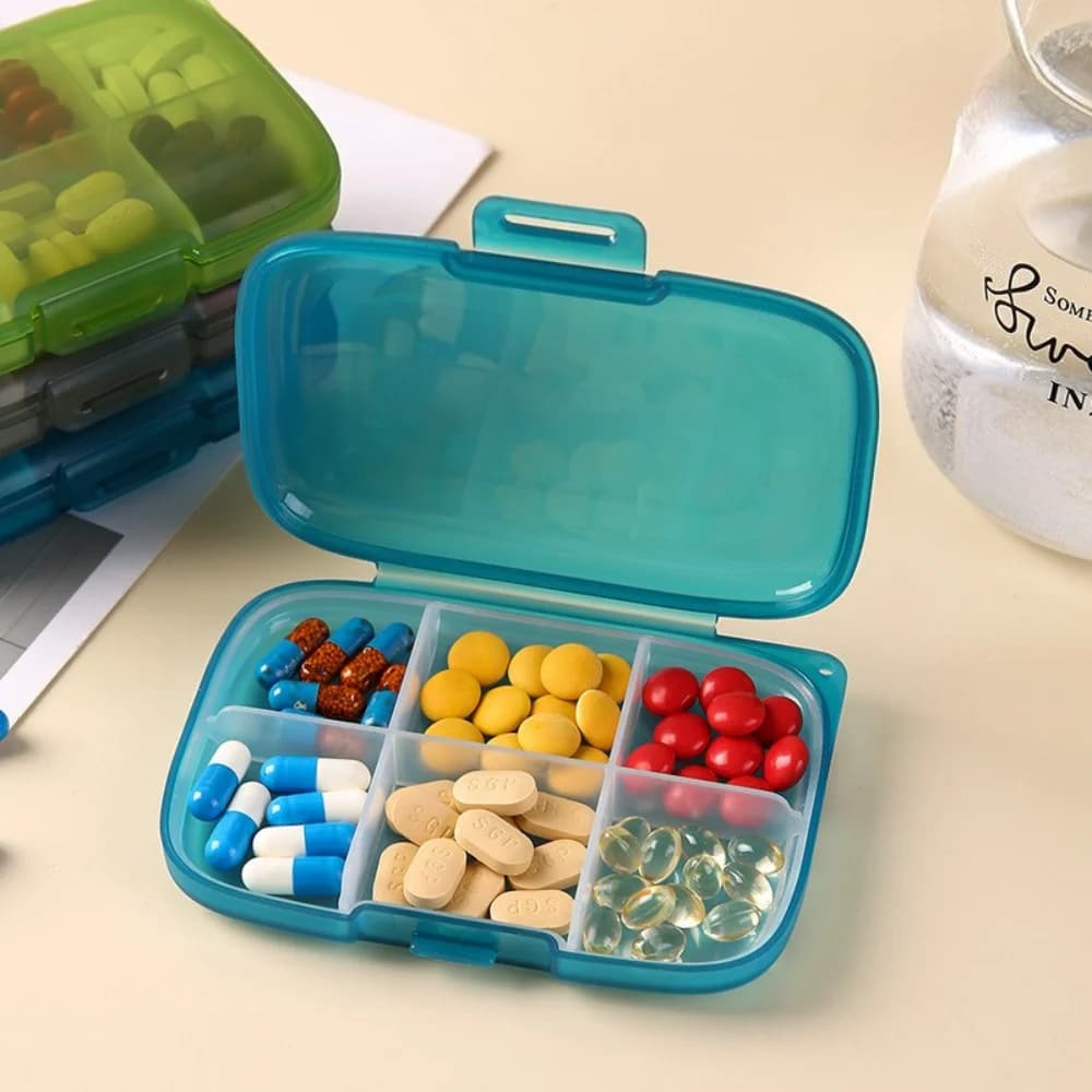 New Compact Travel Wallet with 6 Parts, Organizer for Tablets, Container for Medicines, Vitamins and Fish Oils