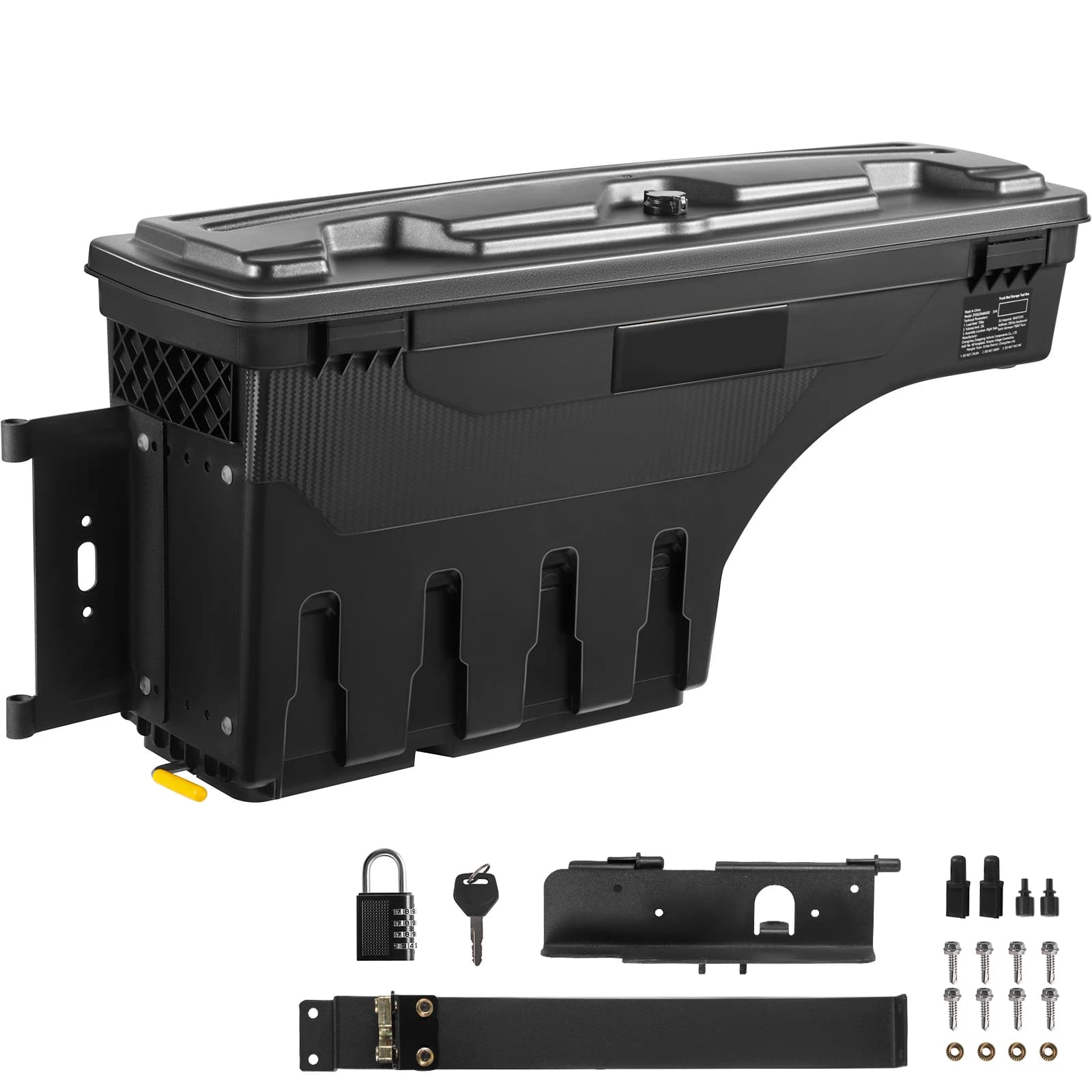 SucceBuy Truck Bed Storage Box Lockable Lid Waterproof ABS Wheel Well Tool Box 6.6 Gal with Password Padlock Fit for Driver Side