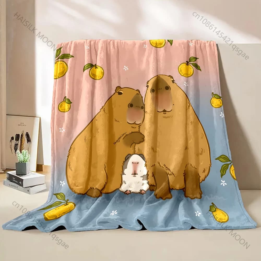 Coperta con stampa di due arance capibara, calda, morbida e soffice, per bambini, regali di lusso per adulti, per divano letto, casa, viaggi all'aperto, campeggio, coperta per camper