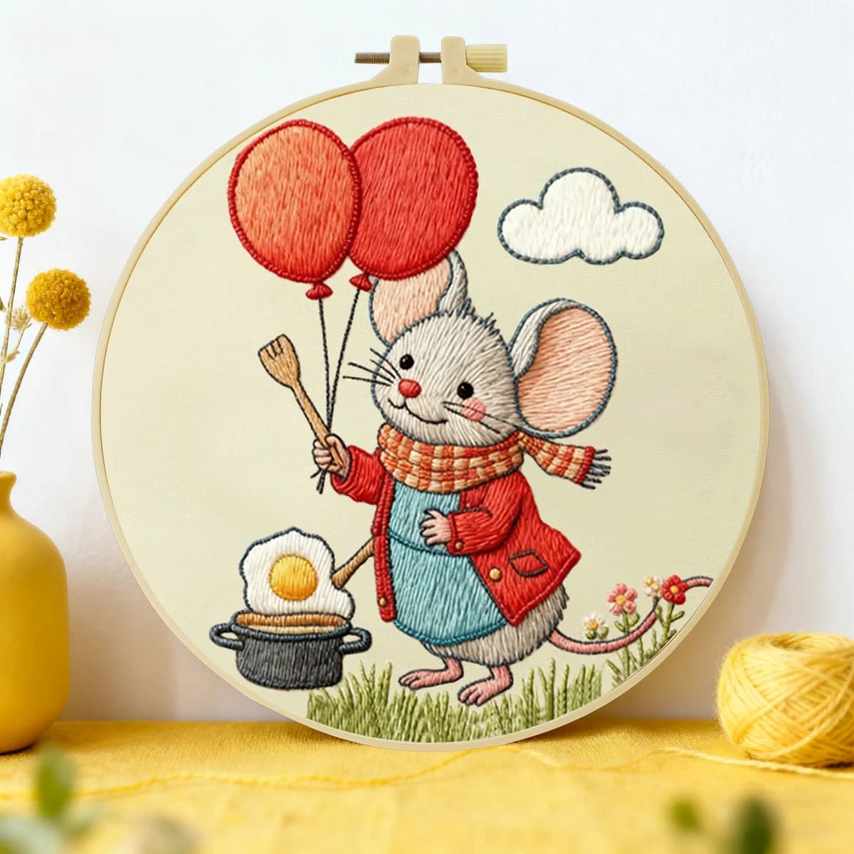 Kit ricamo fai da te 20x20cm/15x15cm (7.87/6.3 pollici) con motivo topo - Kit iniziale per ricamo fai da te, manualidades, arte del cucito