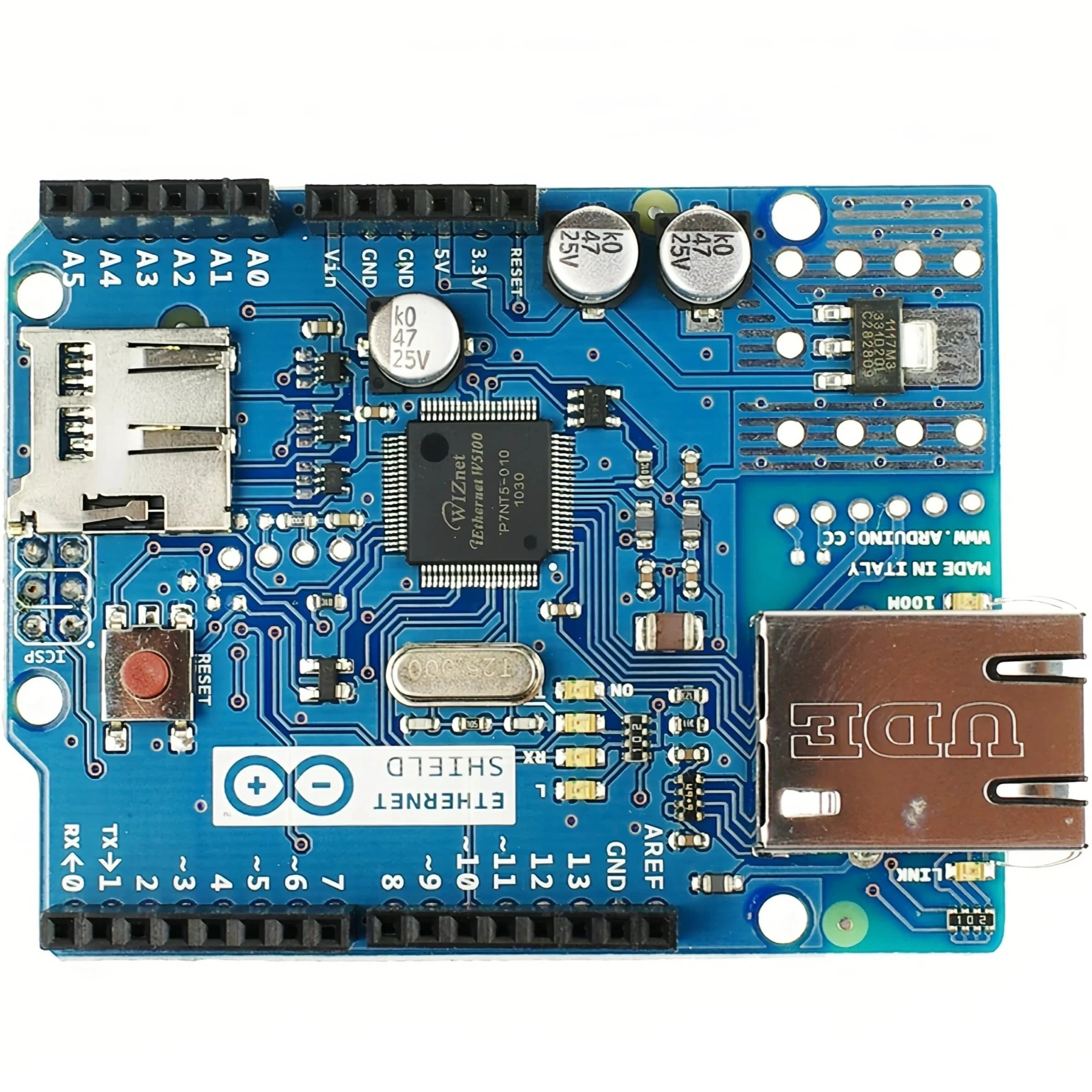 Arduino Ethernet Shield W5100 con Slot Micro SD per Arduino UNO Mega (Design Ufficiale)