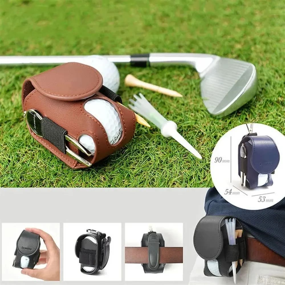 Custodia per palline da golf in pelle PU - Mini borsa per montaggio in vita con fibbia in metallo, custodia in corso a mani libere per palline e magliette (unisex)