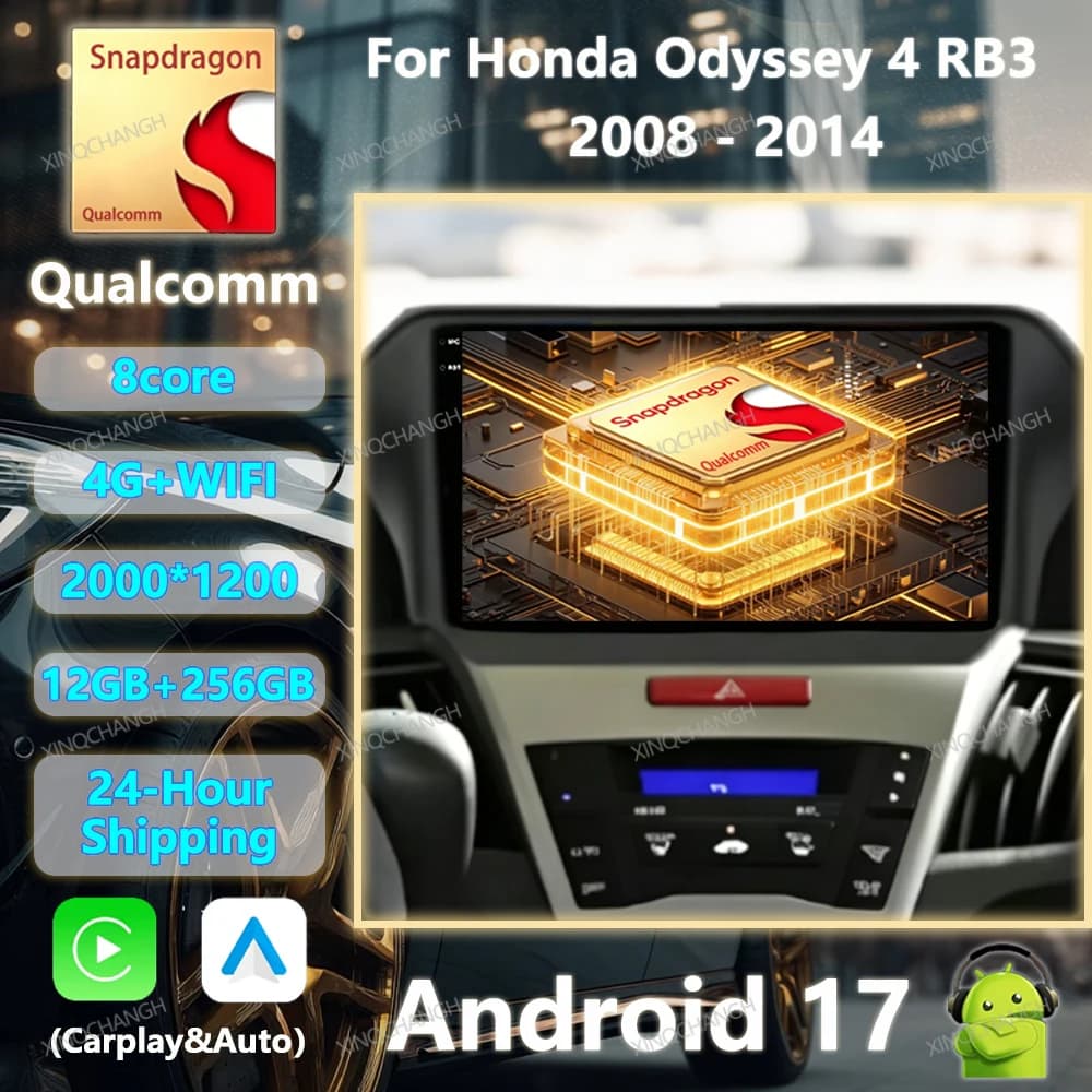 Android 17 Car Radio For Honda Odyssey 4 RB3 RB4 2008 - 2014 QLED Carplay Auto Multimedia Video Player 2DIN 4G WIFI GPS Qualcomm