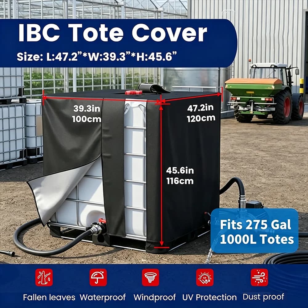 1000L IBC Tank Cover All Weather 210D Oxford Outdoor Waterproof Protector with Transparent Strip for Water Level Monitoring