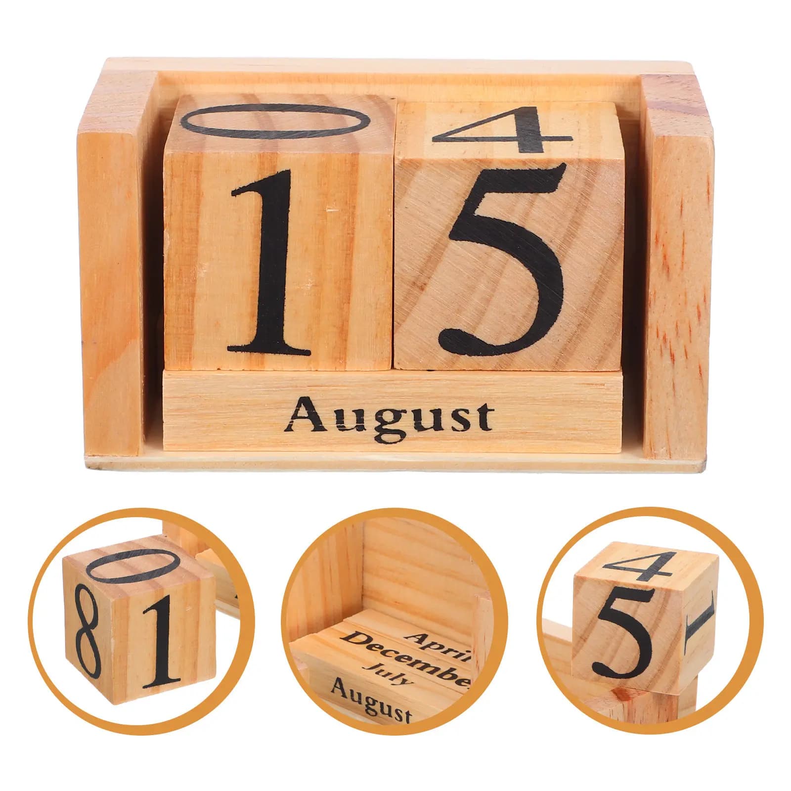 Calendario Perpetuo da Scrivania in Legno Massello, Visualizzazione Manuale della Data, Stile Rustico per Ufficio e Casa, Uso Quotidiano