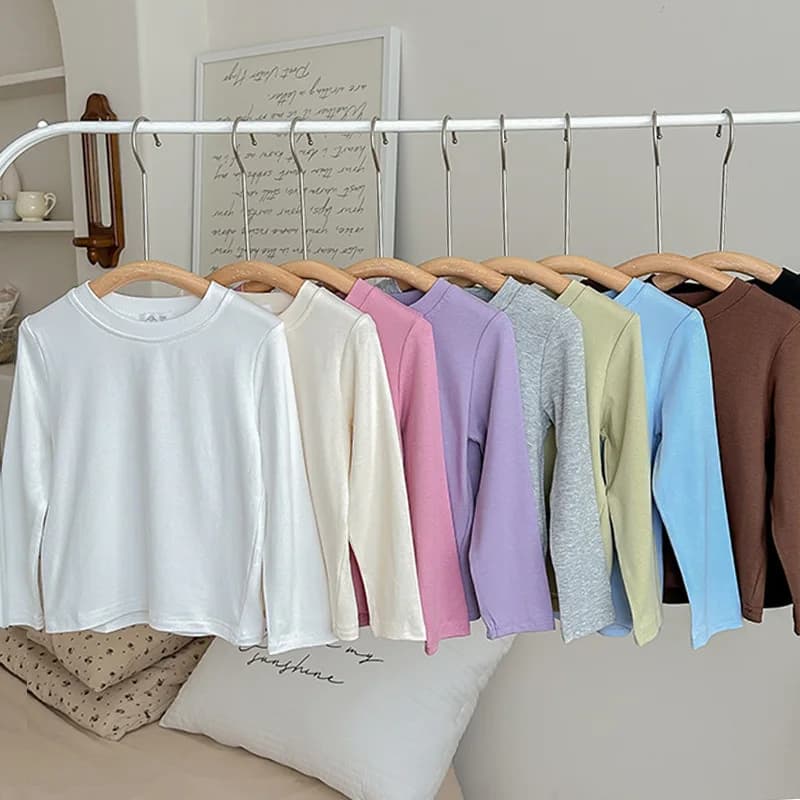 T-shirt per bambini in 9 colori in cotone a maniche lunghe tinta unita cappotto base abbigliamento per il tempo libero ragazzi ragazze top vestiti per bambini