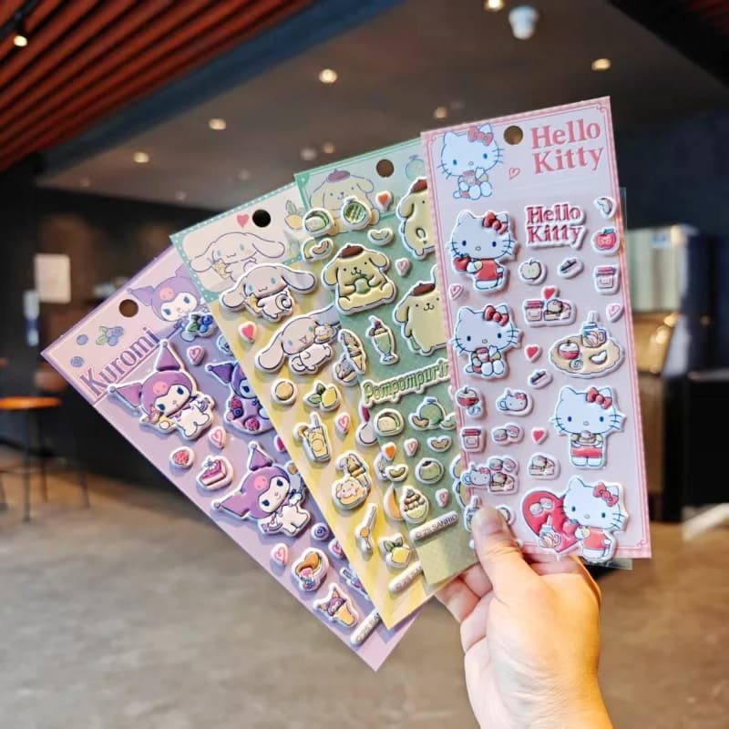 1 foglio di adesivi in cotone 3D a bolle Kawaii con personaggi Hello Kitty, Cinnamoroll, Kuromi per scrapbook e decorazioni carine per custodie del telefono