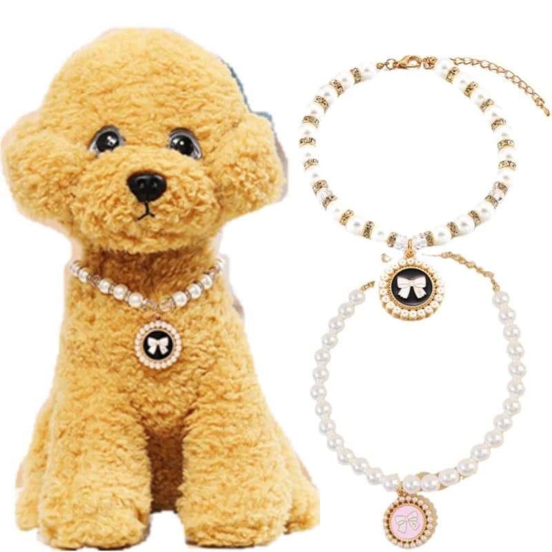 Simpatico collare di perle per animali domestici Collana con fiocco per principessa per cani Collare per gioielli per gatti Accessori per cuccioli Catena per cani Chihuahua Gioielli da sposa Roba