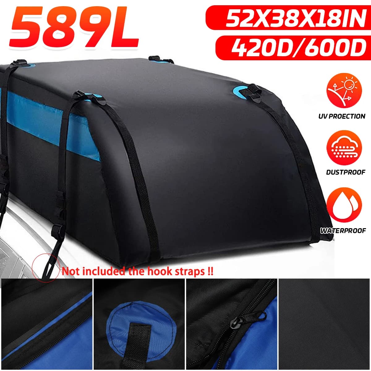 600D/420D 52x38x18 pollici Borsa da trasporto universale sul tetto Borsa da trasporto grande impermeabile Portapacchi sul tetto per SUV da viaggio