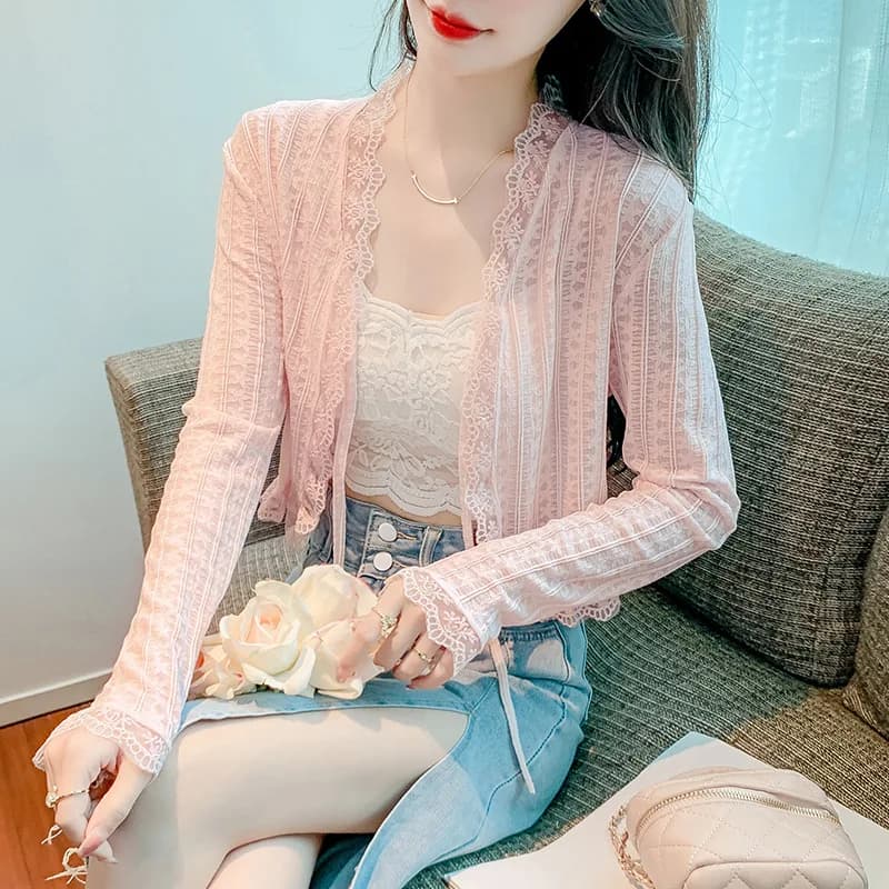 Protezione solare Cardigan solido leggero Top in maglia di seta ghiacciata con gilet con cinturino Capispalla estivo in pizzo Stile coreano Allentato D950