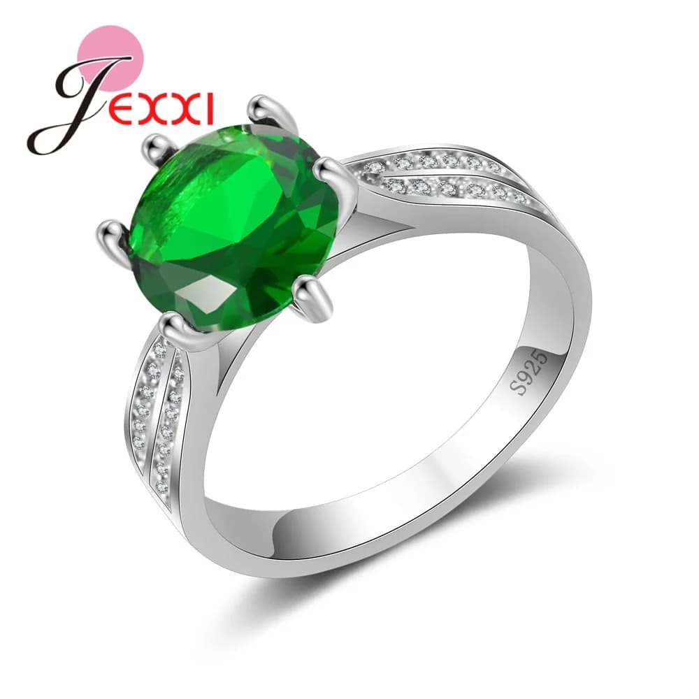 Silver 925 Rings Jewellery Stylish Designs Setting Shiny Green Cubic Zirconia With White AAA Zircons Women Wedding Rings