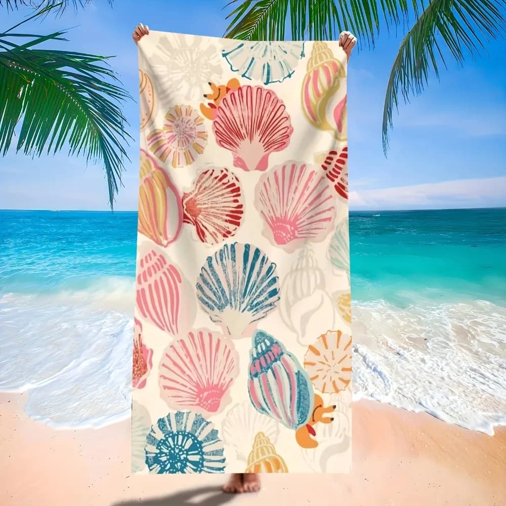 Telo Mare in Microfibra con Conchiglie Tropicali, Tappetino Morbido 3D con Motivo Marino, Ideale per Piscina, Viaggi in Mare, Vacanze Estive e Uso Quotidiano