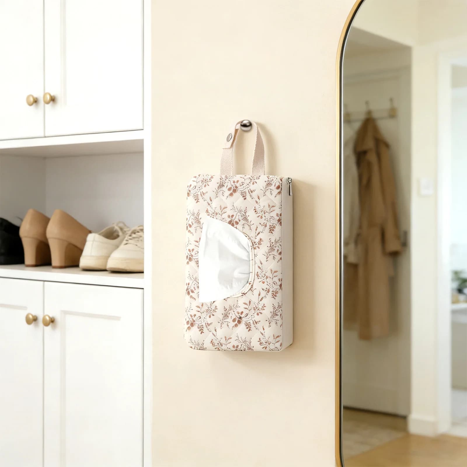 Scatola Porta Fazzoletti per Neonati con Stampa Floreale, Custodia per Salviette Umidificate, Borsa Portatile da Appendere al Passeggino con Coperchio a Ribalta, Porta Carta Rimovibile, Contenitore per Tovaglioli